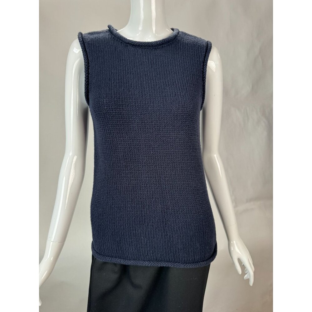 Villager Sport Liz Claiborne Sleeveless Knit Top Size S Ramie Cotton Blend Navy